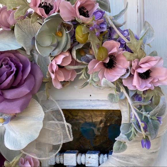 *SOLD*  Wreath handmade floral cream lilac sage purple - Picture 2 of 5